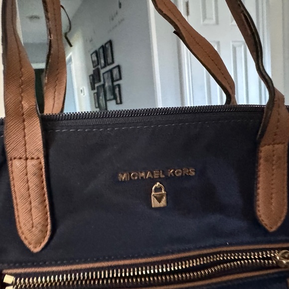 Michael Kors Kelsey Navy Tote with Brown Accents - Picture 3 of 9